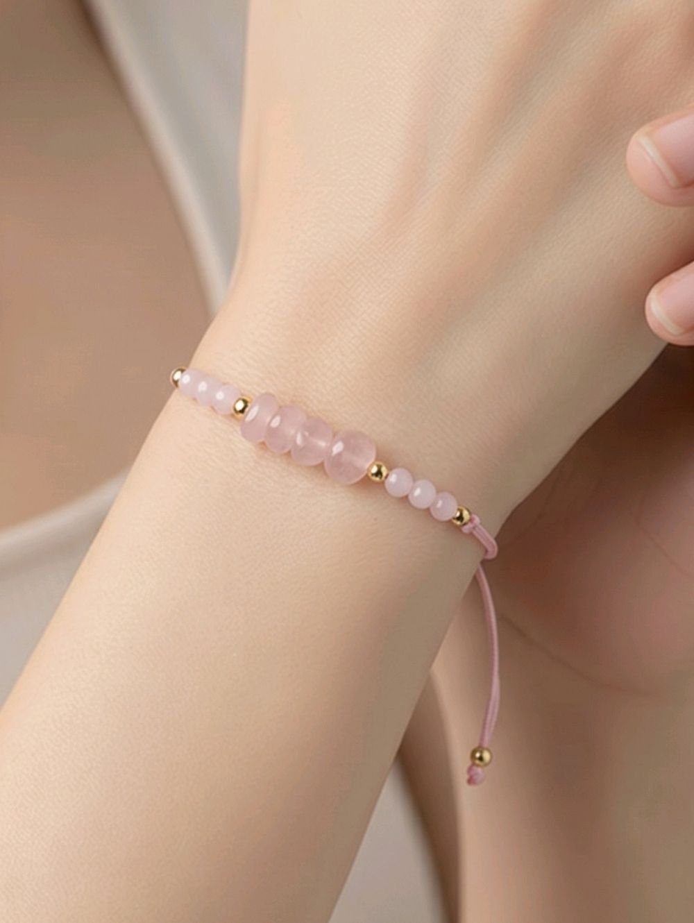 Rose Quartz Chip Bracelet Adjustable Pink Crystal Bracelet Love Stone Jewelry